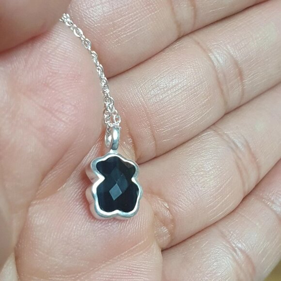 Tous Sterling Silver Black Bear Onyx Necklace - Picture 5 of 7
